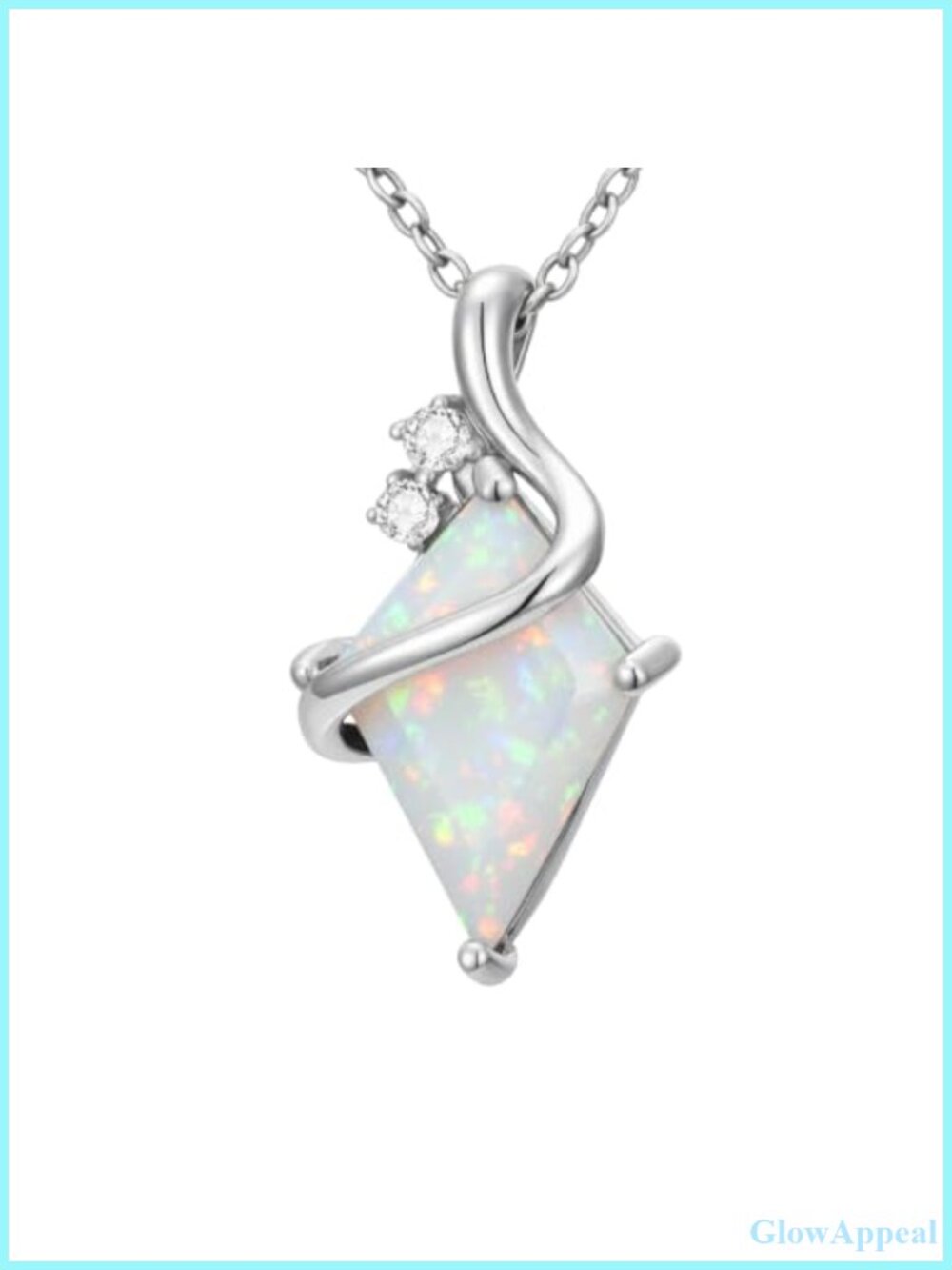 Kite Cut Opal & Lab Grown Diamond 925 Sterling Silver Pendant Necklace 20"
